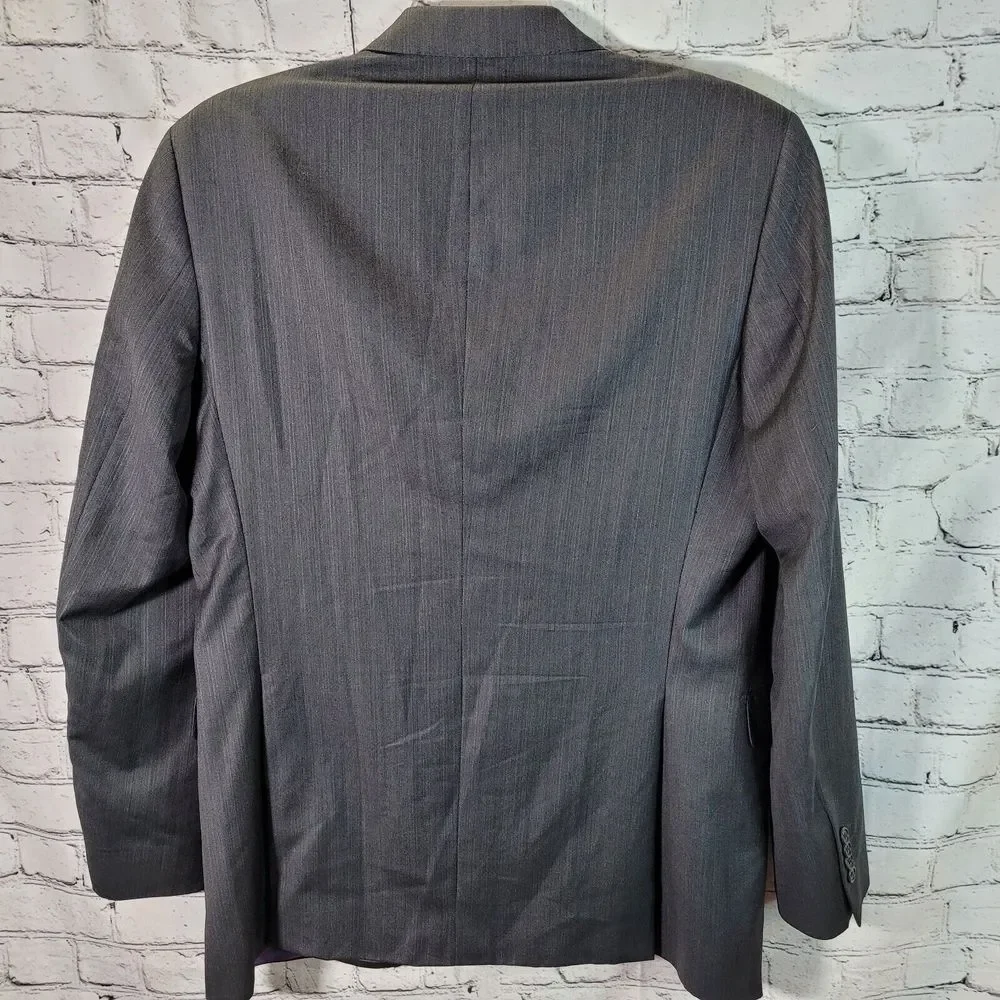Saks Fifth Avenue RED Blazer Men 44L Grey Ermenegildo Zegna Silk Wool Italy Trim